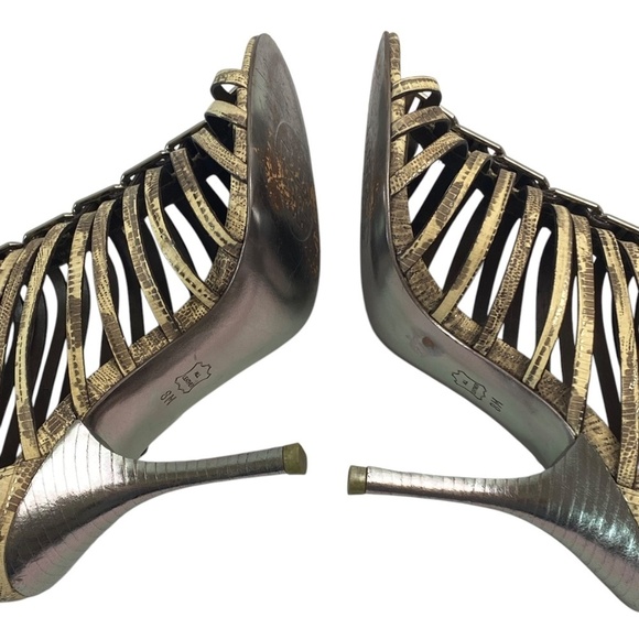 Tory Burch Cuba Caged Strappy Snake Print Leather Stiletto Heels Size 8 - Picture 5 of 9